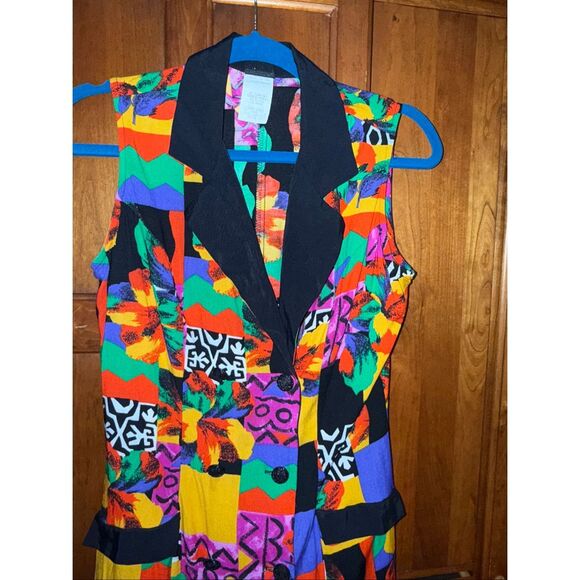 Vintage 90s Knapp Studio California Sleeveless Jumper Dress – Bright Abstract Pa - Picture 2 of 13